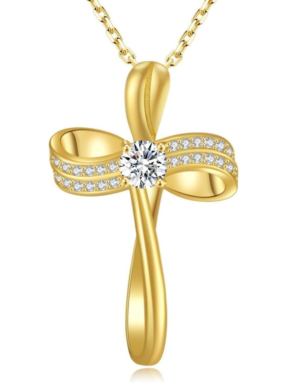Elegant 18K Gold Plated Cross Necklace, Infinity Loop Pendant with Cubic